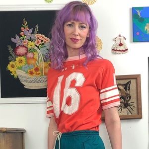 Vintage Football Jersey 1970s Orange Knit T-Shirt